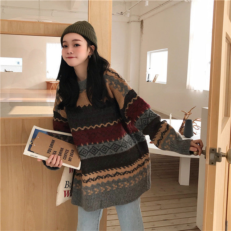 Damen Komfortabler Strickpullover im Retro-Musterdesign Drune