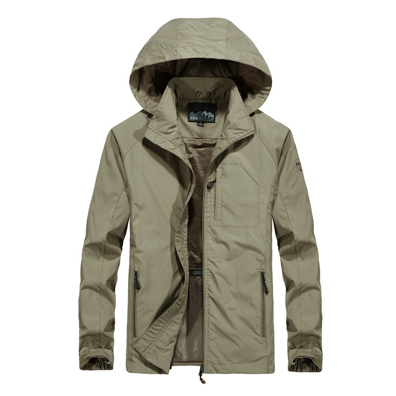 Herren Ultraleichte Wind- und Wasserabweisende Outdoorjacke mit verstaubarer Kapuze und atmungsaktivem Mesh‑Futter Drune