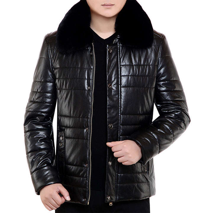 Herren Lederimitat-Steppjacke mit Kunstpelzkragen Drune