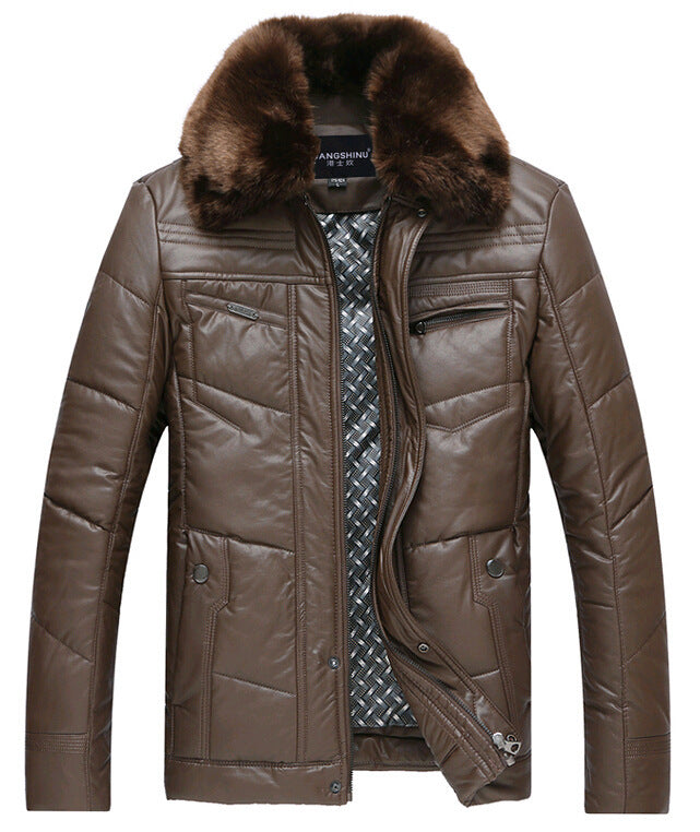 Herren Lederimitat-Steppjacke mit Kunstpelzkragen Drune
