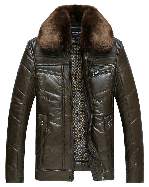 Herren Lederimitat-Steppjacke mit Kunstpelzkragen Drune