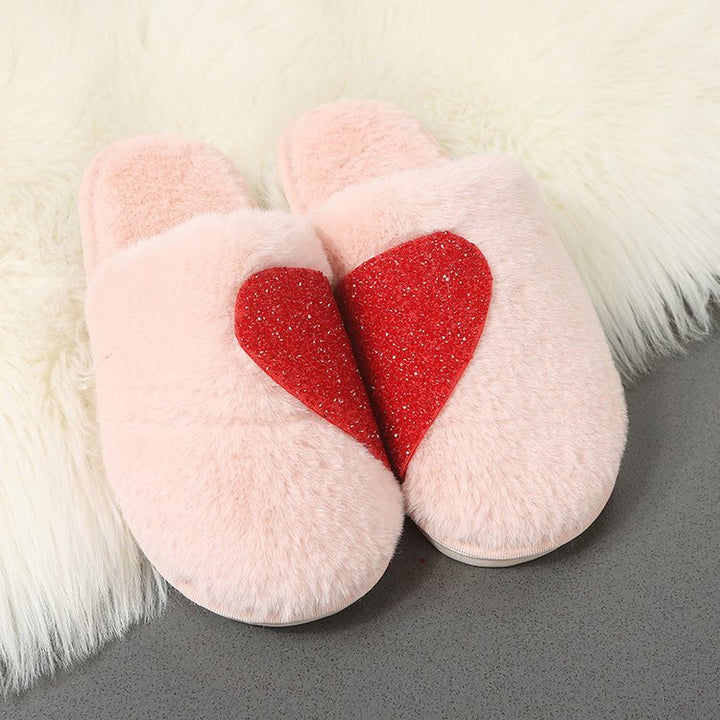 Damen Flauschige Hausschuhe mit funkelndem Herz-Design Drune
