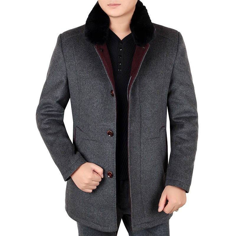 Herren Eleganter Wollmix-Kurzmantel mit abnehmbarem Faux-Fur-Kragen Drune