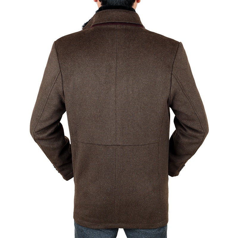Herren Eleganter Wollmix-Kurzmantel mit abnehmbarem Faux-Fur-Kragen Drune
