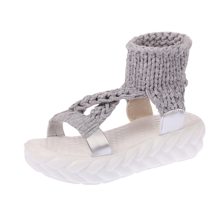 Damen nan handgeflochtene Strick-Sandalette mit elastischem Knöchelsteg und ergonomischer Schaumpolstersohle Drune