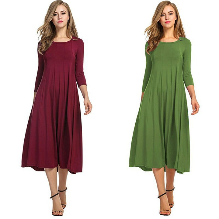 Damen Alltagstaugliches Midikleid mit 3/4-Ärmeln und schwingendem Rock Drune