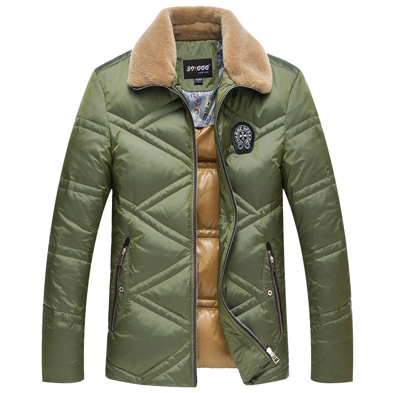 Herren Wattierte Kurzjacke mit Teddykragen und Wappenapplikation Drune