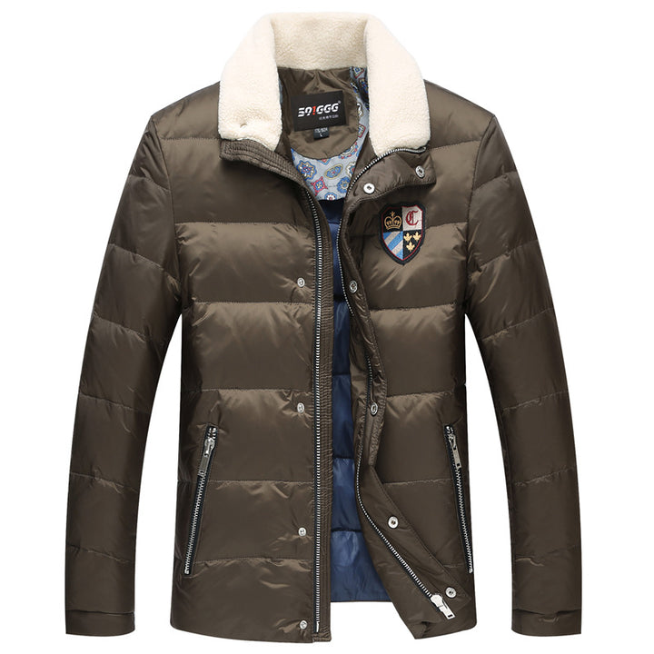 Herren Wattierte Kurzjacke mit Teddykragen und Wappenapplikation Drune