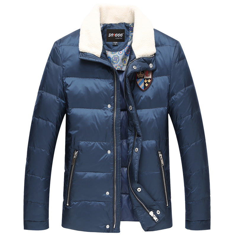 Herren Wattierte Kurzjacke mit Teddykragen und Wappenapplikation Drune