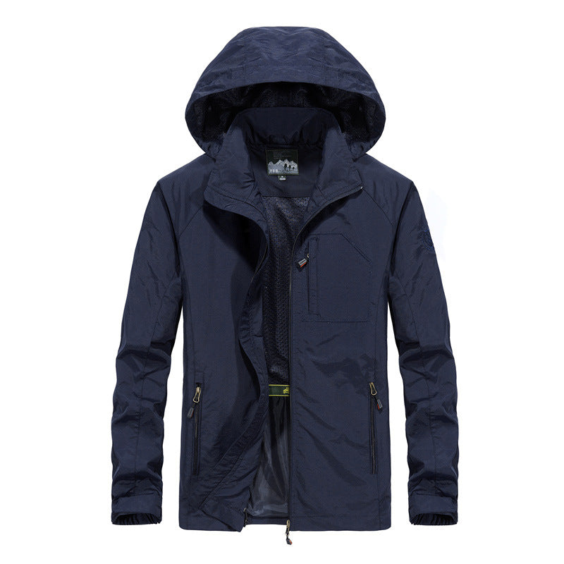 Herren Ultraleichte Wind- und Wasserabweisende Outdoorjacke mit verstaubarer Kapuze und atmungsaktivem Mesh‑Futter Drune