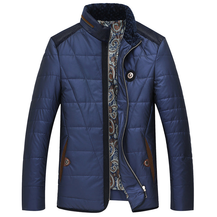Herren gesteppte Thermo-Steppjacke mit Kunstleder-Schulterpasse und Teddykragen Drune