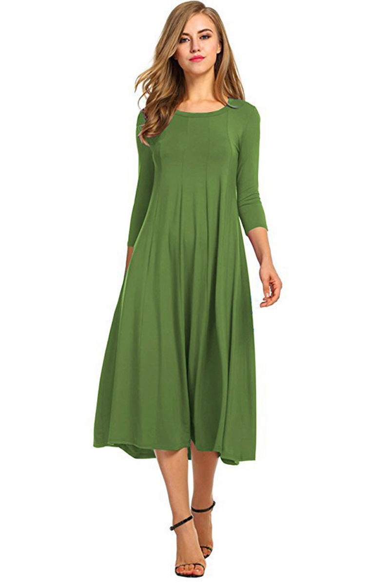 Damen Alltagstaugliches Midikleid mit 3/4-Ärmeln und schwingendem Rock Drune