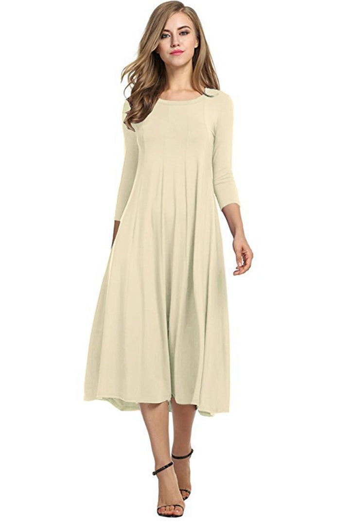 Damen Alltagstaugliches Midikleid mit 3/4-Ärmeln und schwingendem Rock Drune