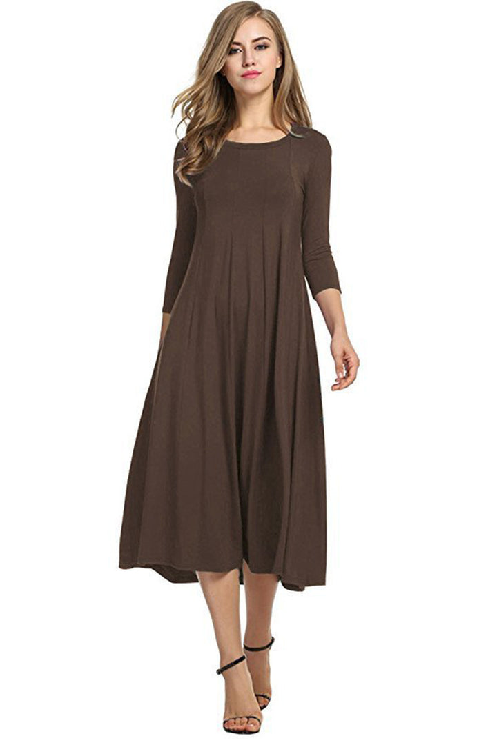 Damen Alltagstaugliches Midikleid mit 3/4-Ärmeln und schwingendem Rock Drune