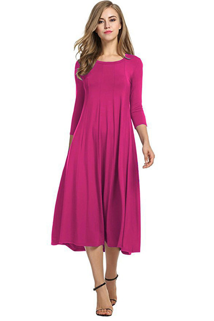 Damen Alltagstaugliches Midikleid mit 3/4-Ärmeln und schwingendem Rock Drune