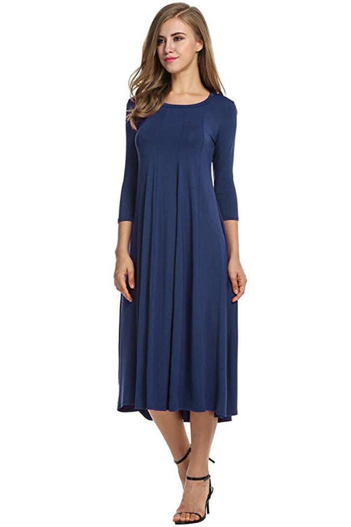 Damen Alltagstaugliches Midikleid mit 3/4-Ärmeln und schwingendem Rock Drune
