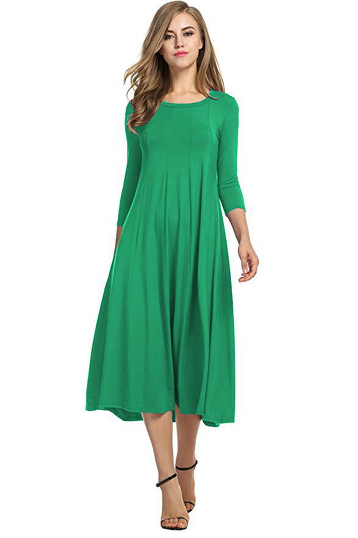 Damen Alltagstaugliches Midikleid mit 3/4-Ärmeln und schwingendem Rock Drune