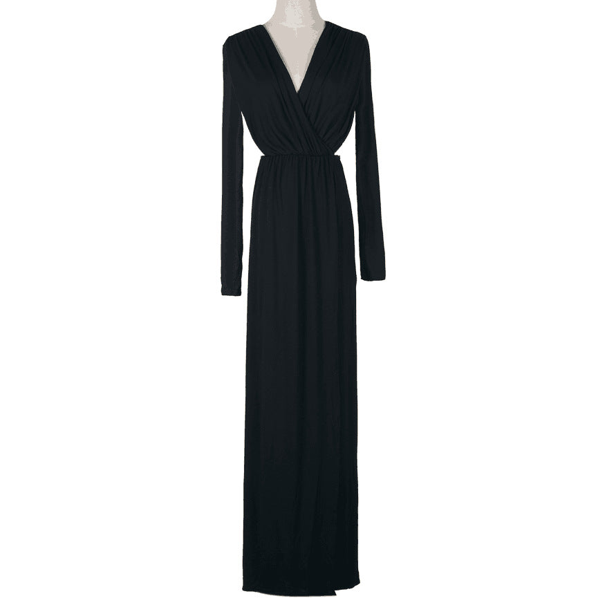 Damen Elegantes Jersey-Maxikleid im Wickelstil mit tiefem V‑Ausschnitt und tailliertem Gummibund Drune