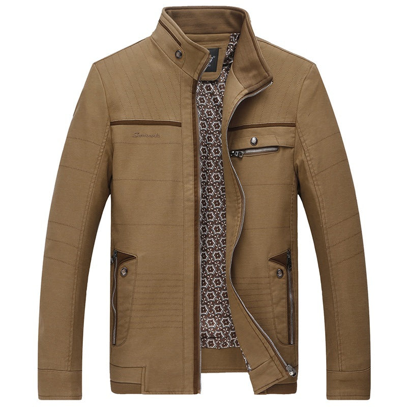 Herren Freizeitjacke mit Stehkragen, mehrfachen Reißverschluss-Taschen und gemustertem Innenfutter Drune