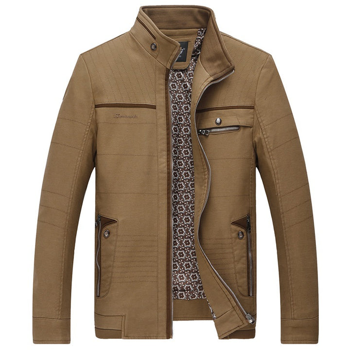 Herren Freizeitjacke mit Stehkragen, mehrfachen Reißverschluss-Taschen und gemustertem Innenfutter Drune