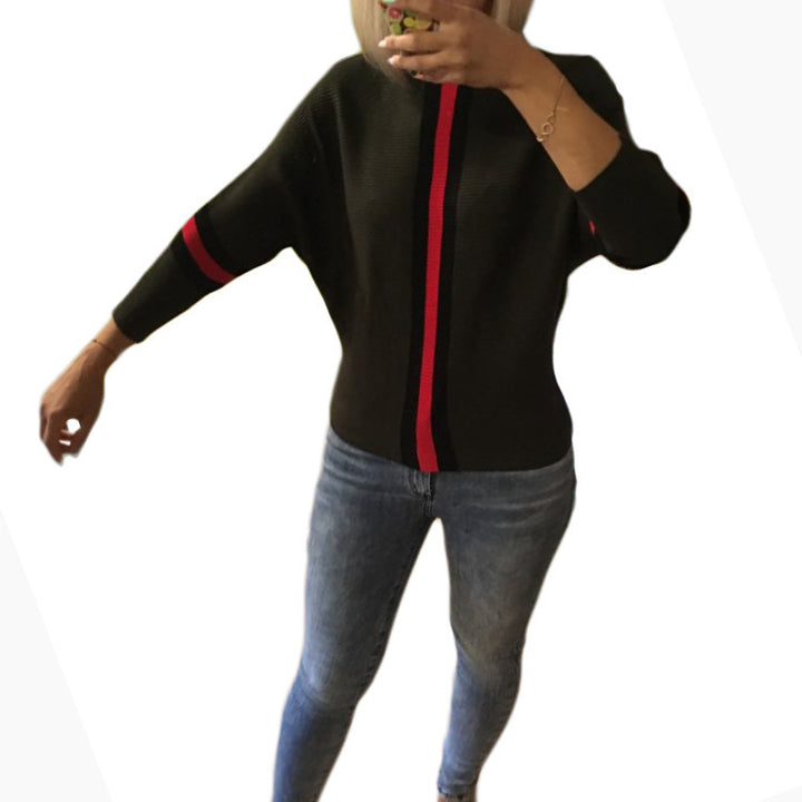 Damen Lässiger Strickpullover mit modernen Streifen und weitem Schnitt Drune