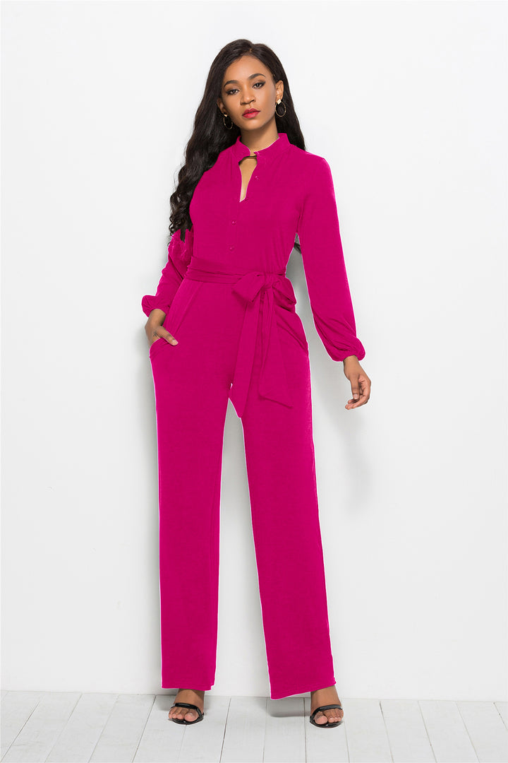 Damen Eleganter Jumpsuit mit tailliertem Schnitt und langen Ärmeln Drune