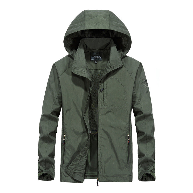 Herren Ultraleichte Wind- und Wasserabweisende Outdoorjacke mit verstaubarer Kapuze und atmungsaktivem Mesh‑Futter Drune