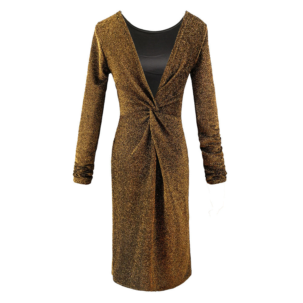 Damen Figurbetontes Feinstrick-Midikleid mit Rundhals und Langärmeln Drune