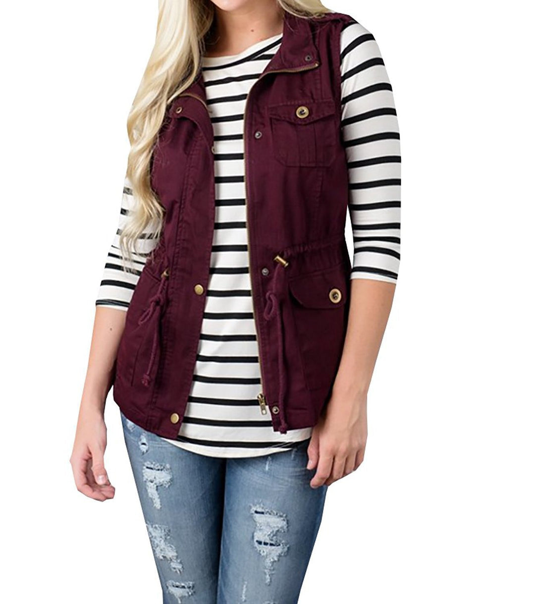 Damen nan Utility-Weste mit Tunnelzug, Kapuze und aufgesetzten Taschen Drune