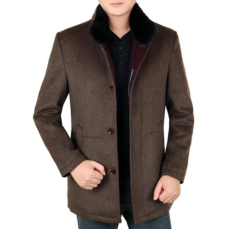 Herren Eleganter Wollmix-Kurzmantel mit abnehmbarem Faux-Fur-Kragen Drune