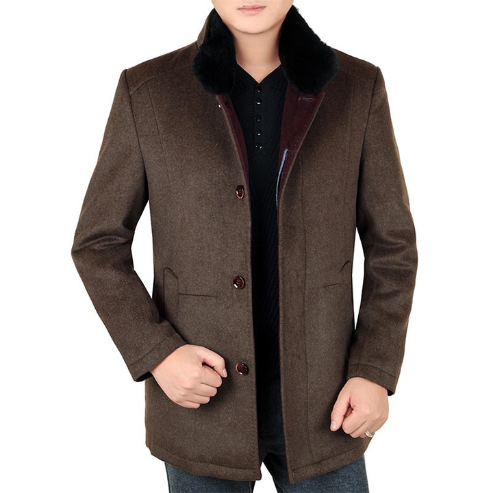 Herren Eleganter Wollmix-Kurzmantel mit abnehmbarem Faux-Fur-Kragen Drune
