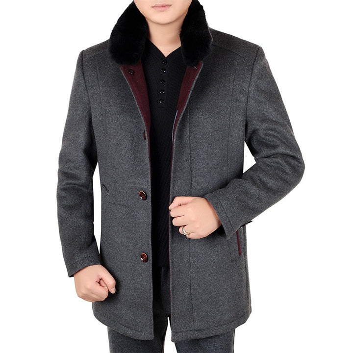 Herren Eleganter Wollmix-Kurzmantel mit abnehmbarem Faux-Fur-Kragen Drune
