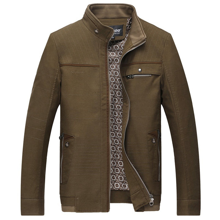 Herren Freizeitjacke mit Stehkragen, mehrfachen Reißverschluss-Taschen und gemustertem Innenfutter Drune