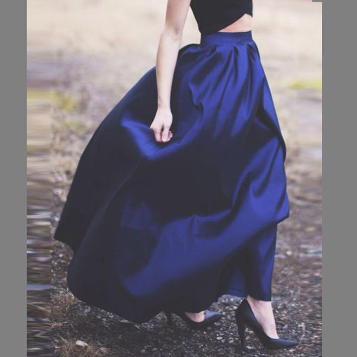 Damen Maxirock aus Satin mit hoher Taille & weitem Tellerrock Drune