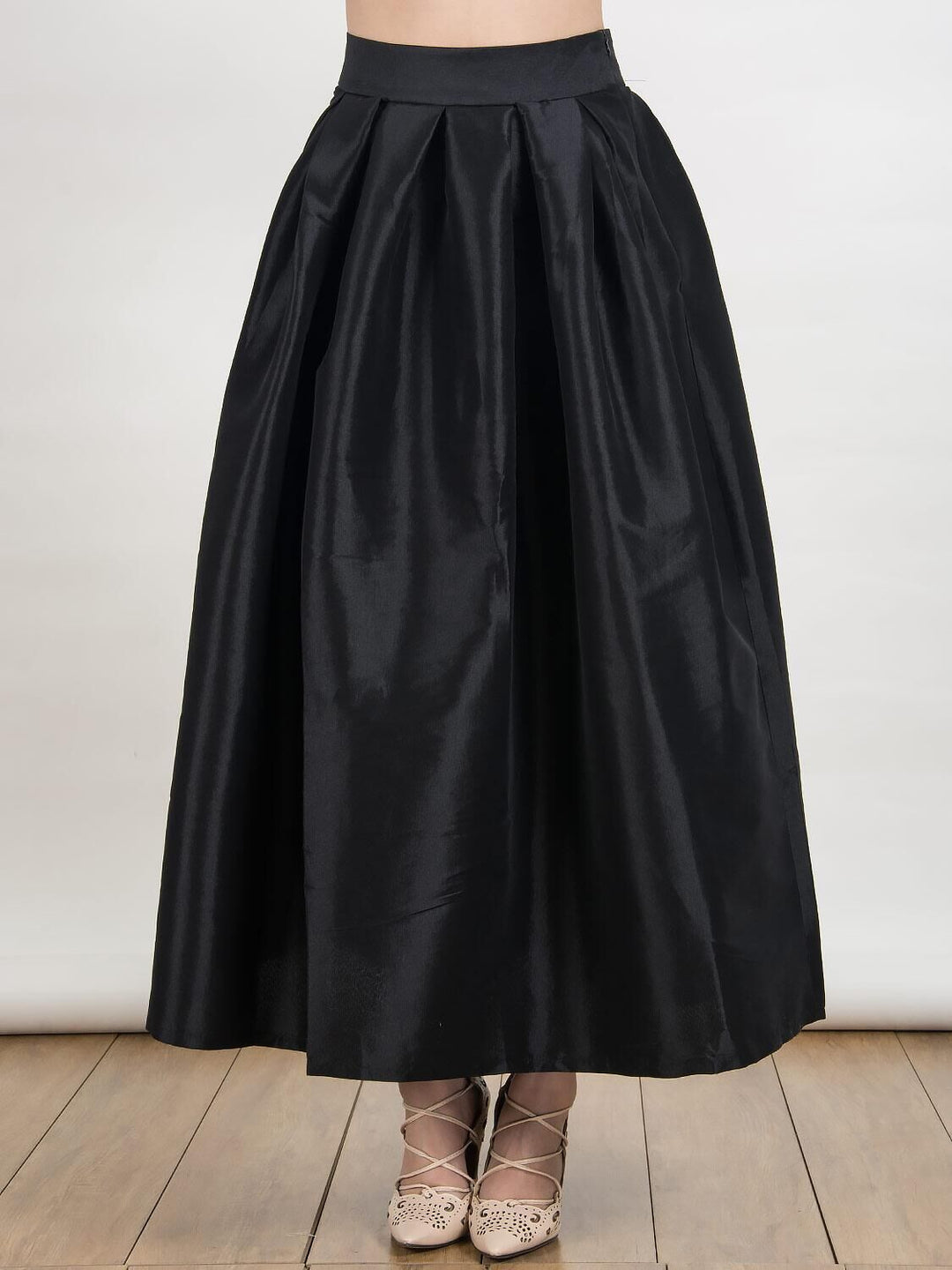 Damen Maxirock aus Satin mit hoher Taille & weitem Tellerrock Drune