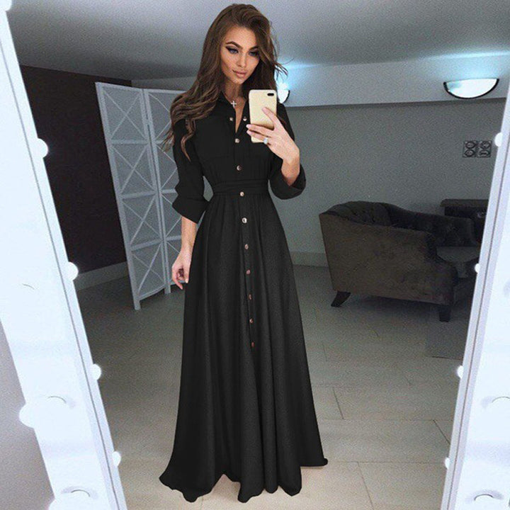 Damen Langarmhemdkleid mit taillierbarem Gürtel und Knopfverschluss Drune
