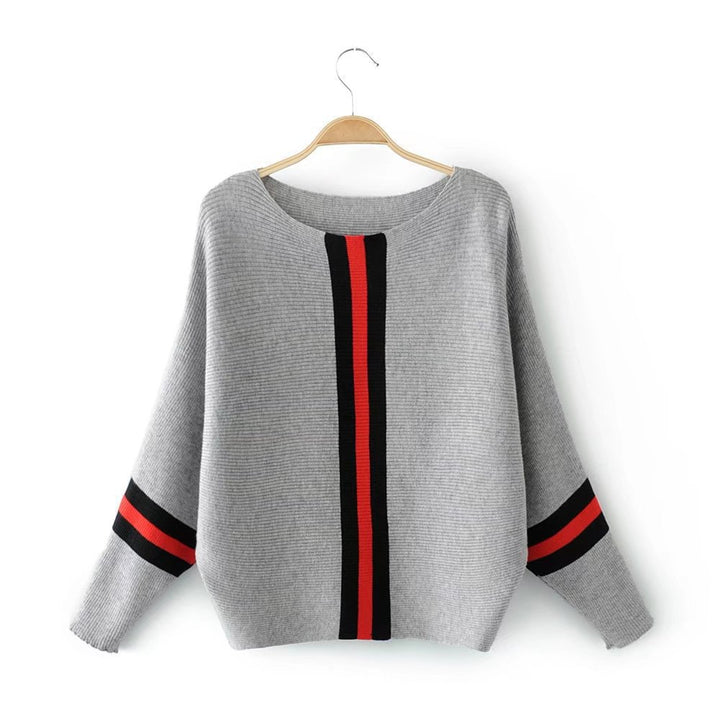 Damen Lässiger Strickpullover mit modernen Streifen und weitem Schnitt Drune