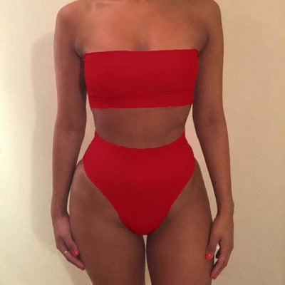 Damen Bandeau-Bikini-Set mit hohem Schnitt und tailliertem Design Drune