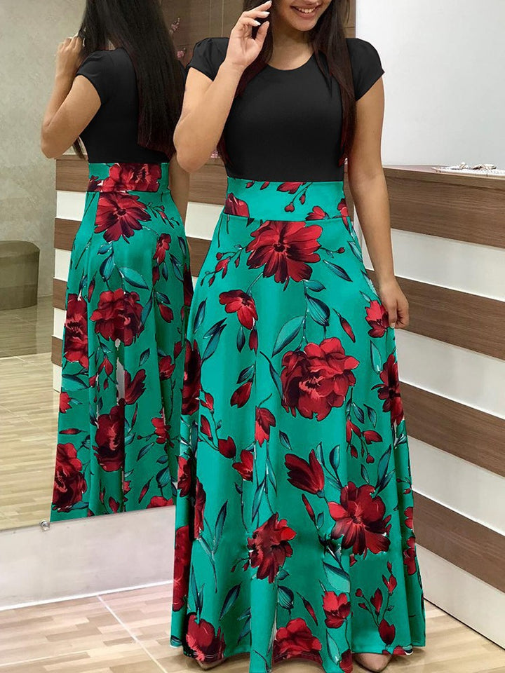 Damen Maxirock mit floralen Motiven und elastischem Bund Drune