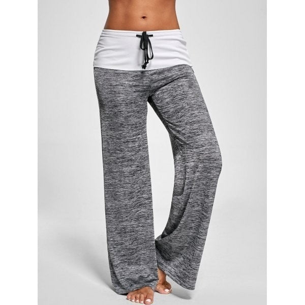 Damen Weiche Palazzo-Loungehose mit Umschlagbund, Kordelzug und weitem Bein Drune