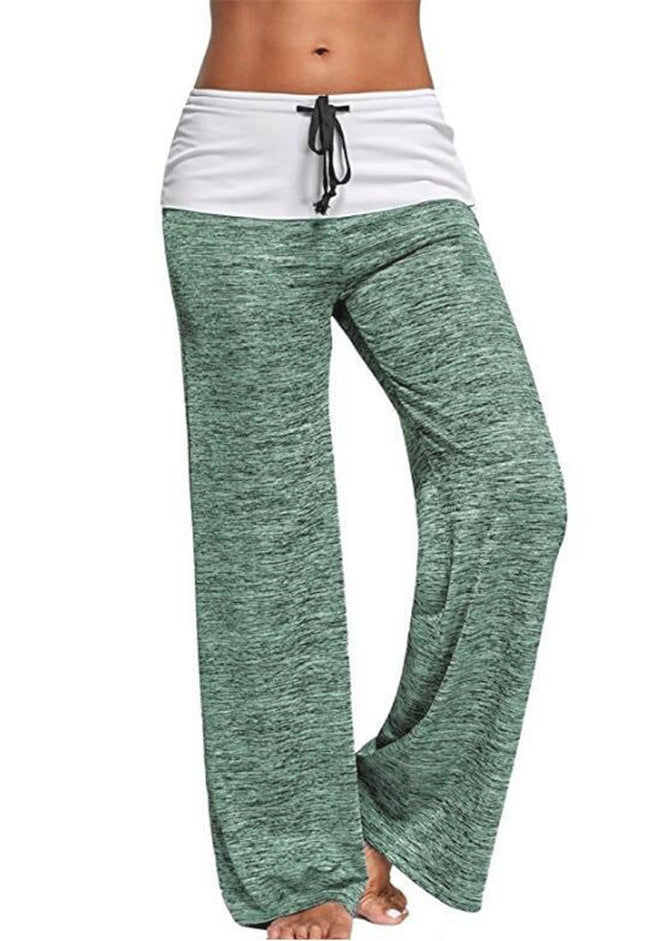 Damen Weiche Palazzo-Loungehose mit Umschlagbund, Kordelzug und weitem Bein Drune