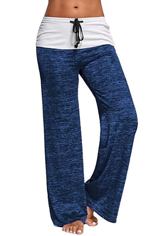 Damen Weiche Palazzo-Loungehose mit Umschlagbund, Kordelzug und weitem Bein Drune