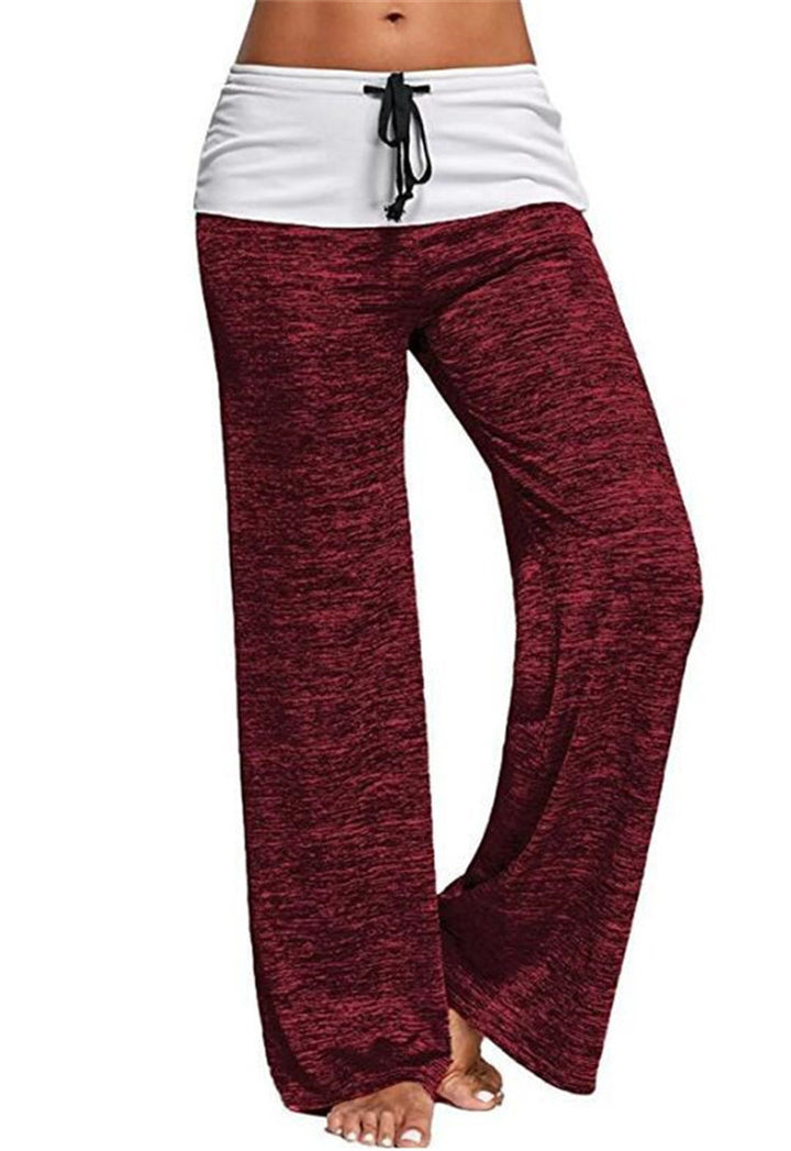 Damen Weiche Palazzo-Loungehose mit Umschlagbund, Kordelzug und weitem Bein Drune