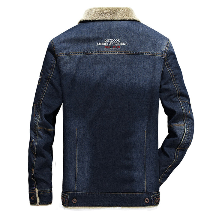 Herren Thermo-Jeans-Truckerjacke mit komplettem Sherpa-Innenfutter und Brustpattentaschen Drune