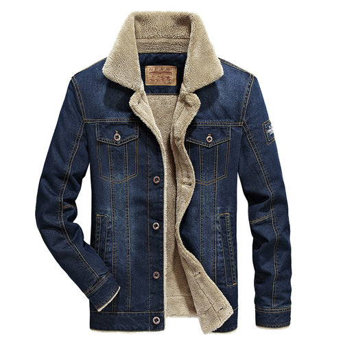 Herren Thermo-Jeans-Truckerjacke mit komplettem Sherpa-Innenfutter und Brustpattentaschen Drune