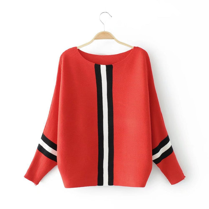 Damen Lässiger Strickpullover mit modernen Streifen und weitem Schnitt Drune