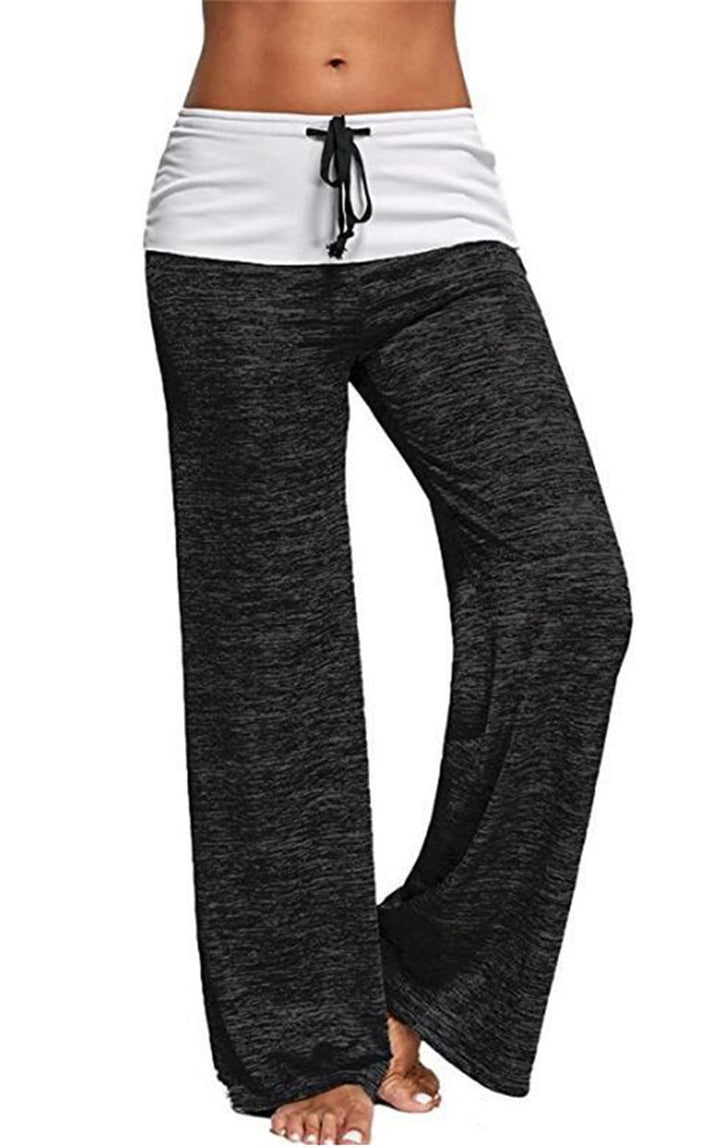 Damen Weiche Palazzo-Loungehose mit Umschlagbund, Kordelzug und weitem Bein Drune