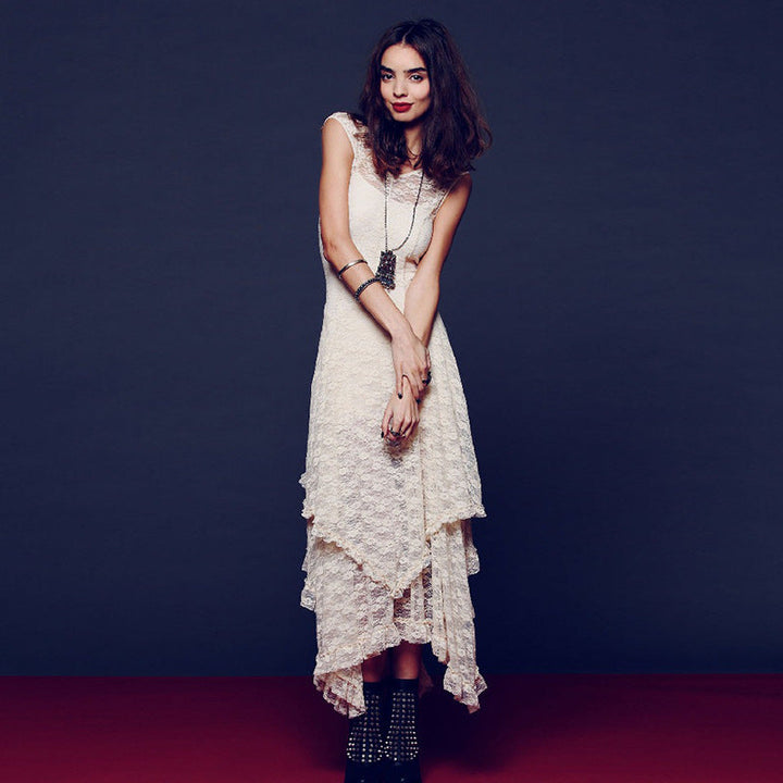 Drune | Damen Ärmelloses Maxi-Kleid mit Geschichtetem Rüschensaum