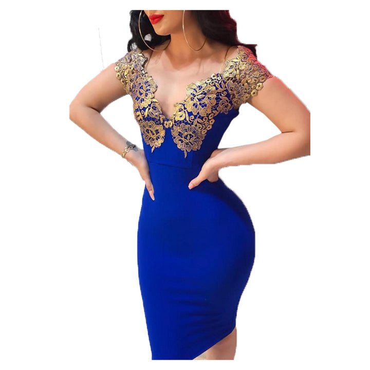 Damen Elegantes Cocktailkleid mit kunstvollen Spitzenärmel und verführerischem Ausschnitt Drune