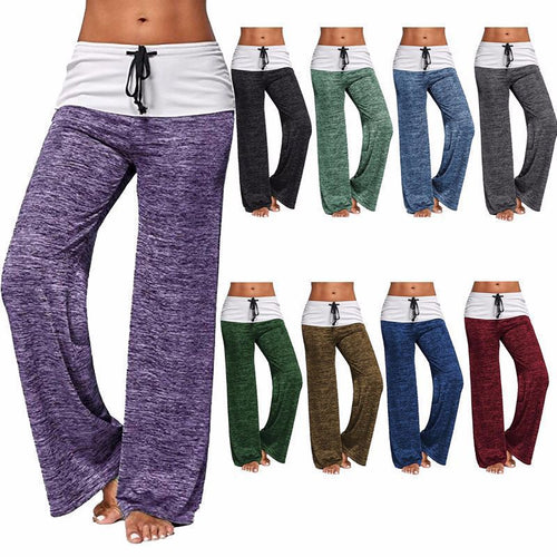 Damen Weiche Palazzo-Loungehose mit Umschlagbund, Kordelzug und weitem Bein Drune